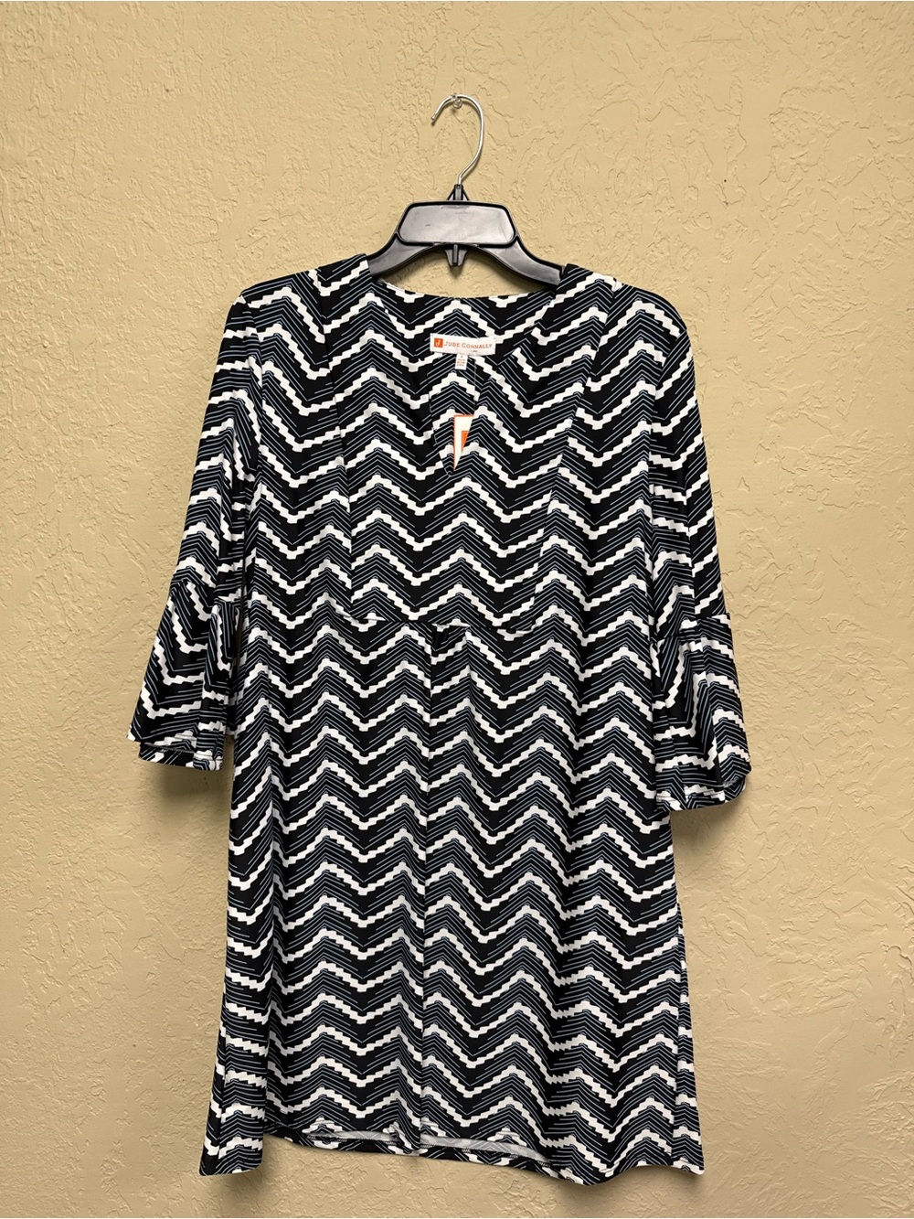 Jude Connally Black & White Chevron Long Sleeve Dress